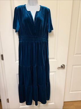 Simplee Apparel Teal Velvet Tiered Maxi Dress